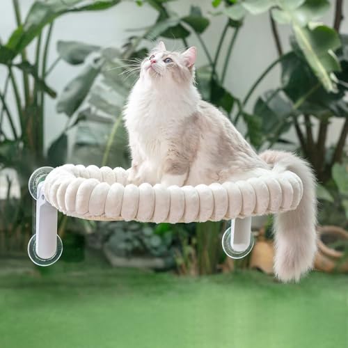 GUUSII HOME Katzen Fensterliege Faltbar Katzenbett Fenster Katzenliege Fensterbank Hängematte 4 Saugnäpfen Fensterbrettauflage Fensterscheibe Maschinenwaschbar Weicher Plüsch 54 * 30cm (Weiß, M) von GUUSII HOME