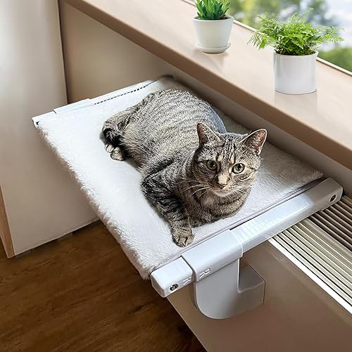 GUUSII HOME Katzen Hängematte Fensterliege Fensterplätze Katzenbett Fensterbank Fensterliegeplatz Katzenliege Balkon Liegefläche Fensterhängematte für Heizung Heizkörper Bis zu 18kg (Grau, S) von GUUSII HOME