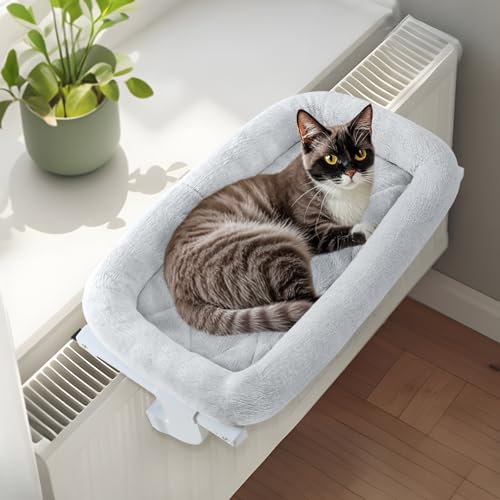 GUUSII HOME Katzen Heizungsliege Katzenliege Balkon Katzenbett für Katze Bettkante Heizung Kätzchen Hängen Liegeplatz Einhängen Heizungsbett Hängematte Heizkörperliege Halten 18kg(Grau,M) von GUUSII HOME