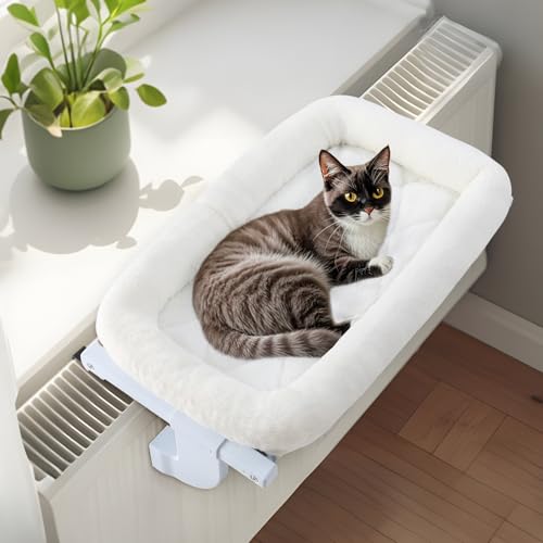 GUUSII HOME Katzen Heizungsliege Katzenliege Balkon Katzenbett für Katze Bettkante Heizung Kätzchen Hängen Liegeplatz Einhängen Heizungsbett Hängematte Heizkörperliege Halten 18kg(Weiß,L) von GUUSII HOME