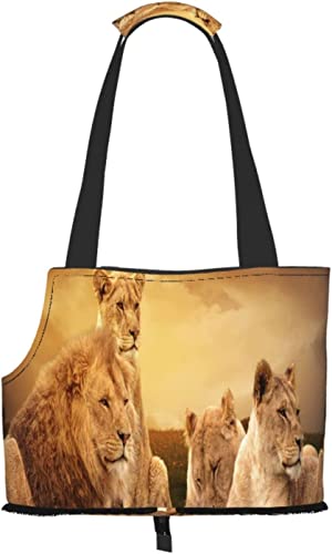 Afrikanische Löwen bei Sonnenuntergang, weiche Seiten, Reise-Haustiertragetasche, Tragetasche, tragbare kleine Haustiertragetasche, Umhängetasche von GUVAA