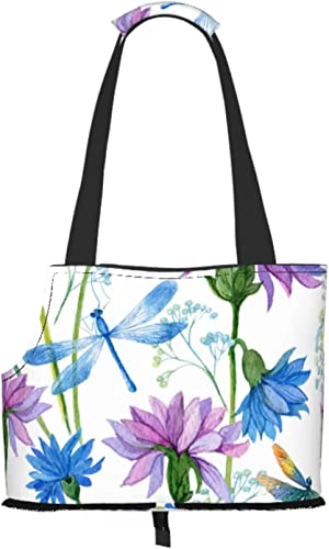 Aquarell Blaue Blume Libelle Weiche Seiten Reise-Haustier-Tragetasche Handtasche Tragbare kleine Haustier-Tragetasche Umhängetasche von GUVAA