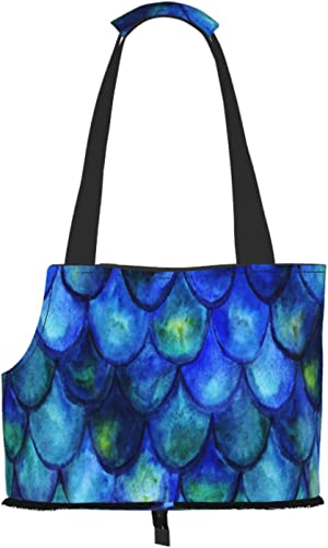 Aquarell blau Fischschuppen weich einseitig Reise-Haustier-Tragetasche Handtasche tragbare kleine Haustier-Tragetasche Umhängetasche von GUVAA