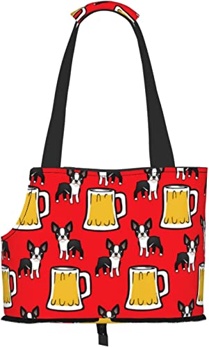 Boston Terriers with Beer Weiche Seiten Reise-Haustier-Tragetasche Handtasche Tragbare kleine Haustier-Tragetasche Umhängetasche von GUVAA