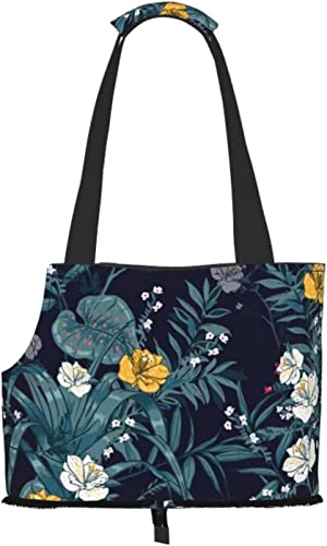 Navy Hibiscus Tropical Floral Soft Sided Travel Pet Carrier Tote Handtasche Portable Small Pet Carrier Schultertasche von GUVAA
