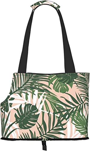 Tropical Palm Leaves Pink Blush Soft Sided Travel Pet Carrier Tote Handtasche Portable Small Pet Carrier Schultertasche von GUVAA