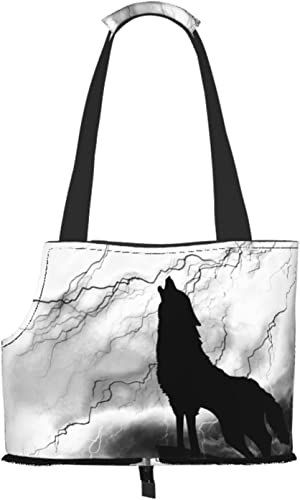 Wolf Howling Thunderstorm Soft-Sided Travel Pet Carrier Tote Handtasche Tragbare kleine Haustier-Tragetasche Umhängetasche von GUVAA