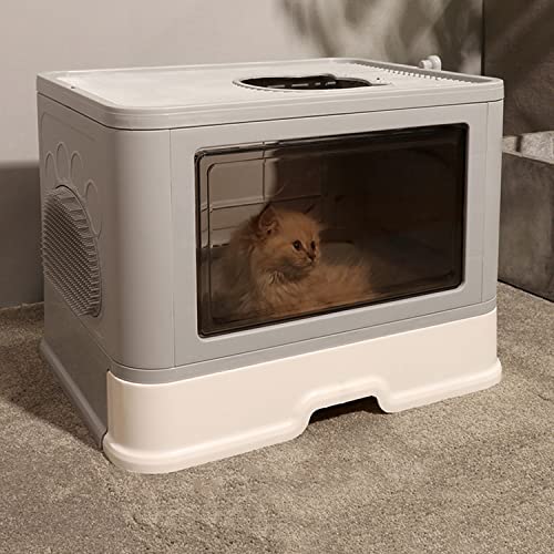 Katzen Toiletten, Große Faltbare Katzenklo mit Deckel, Katzentoilette vom Typ Schublade, Doppeltürige Katzentoiletten, 48.5×38×36.5cm-grau Katzen Toiletten, Große Faltbare Katzenklo mit Deckel, Katzentoilette vom Typ Schublade, Doppeltürige Katzentoiletten, 48.5×38×36.5cm-grau von GUYIRT