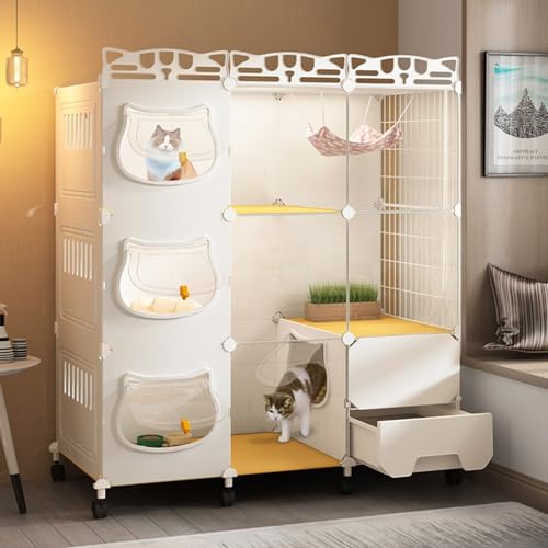 GUYOS Katzengehege mit Katzentoilette, Haustierkäfig, Hundebox, Transparentes, Stabiles Haustierhaus, Supergroßer Freier Raum, Luxuriöse Katzenvilla, Leere Käfige (Size : 107 * 47 * 112cm) von GUYOS