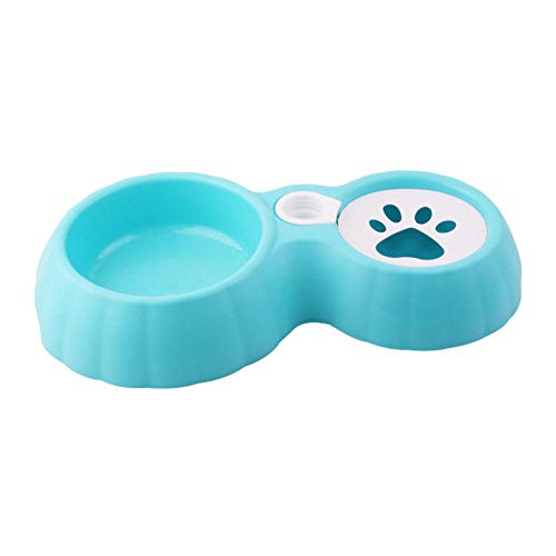 Pet Dual-Purpose Food Water Bowl Non-Slip Dog Cat Bowl Double Pet Feeder with Water Bottle Port Puppy Cat Eating Drinking Dish-Blue von GVRPV