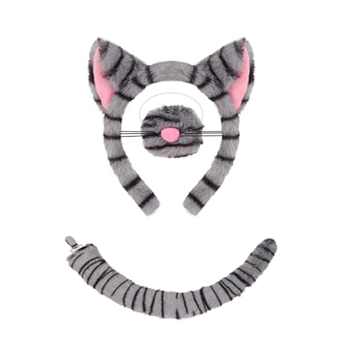 GWAWG 3-teiliges Katzen-Kostümzubehör mit grauem Katzen-Kopfband, vielseitiges Rollenspiel-Set, niedliches Katzenkostüm für den Welttag des Buches, Cosplay, Halloween-Kleid GWAWG 3-teiliges Katzen-Kostümzubehör mit grauem Katzen-Kopfband, vielseitiges Rollenspiel-Set, niedliches Katzenkostüm für den Welttag des Buches, Cosplay, Halloween-Kleid von GWAWG
