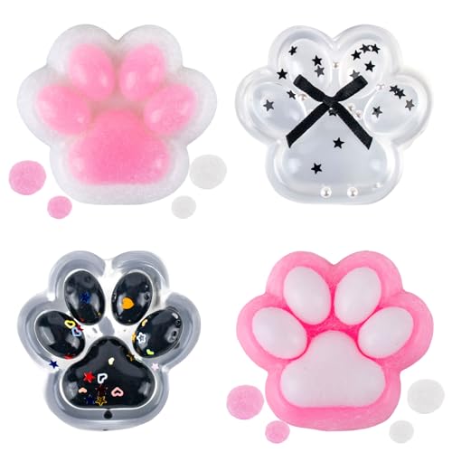 GWAWG 4 Stück Squishy Katzenpfotenspielzeug, Quetschspielzeug in Form einer Katzenpfote, sensorisches Spielzeug, weich, Anti-Angst-Spielzeug, zum Drücken, neues Spielzeug aus Silikon, zur Linderung von GWAWG