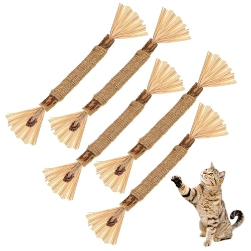 GWAWG 5PCS Matatabi Katzensticks,Katzenminze Sticks für Katzen, Katzensticks Zur Zahnreinigung Matatabi Katze Kauspielzeug,Für ​Katze Zu Spielen, Beißen, Kauen von GWAWG