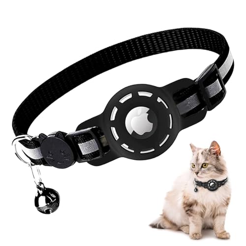 GWAWG Airtag Katzenhalsband, Reflektierend GPS Leichte Tracker Katzenhalsbänder mit Airtag Hülle, GPS Katzenhalsband mit Verstellbares und Glocke, Geeignet Für Katzen von GWAWG