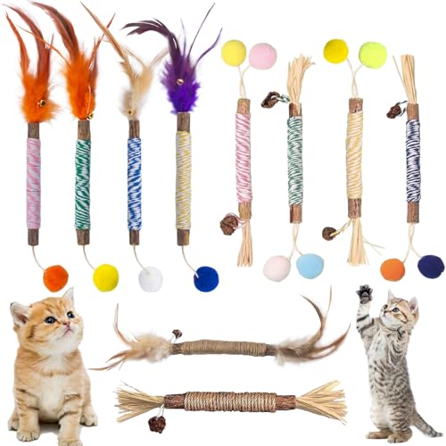 GWAWG Silvervine Kaustäbchen für Katzen, natürliche Zahnpflege-Spielzeug mit Federn, Kätzchen-Zahnspielzeug, Indoor-Katzenminze, Kaustäbchen zum Stressabbau, Verbesserung der Verdauung, saubere Zähne GWAWG Silvervine Kaustäbchen für Katzen, natürliche Zahnpflege-Spielzeug mit Federn, Kätzchen-Zahnspielzeug, Indoor-Katzenminze, Kaustäbchen zum Stressabbau, Verbesserung der Verdauung, saubere Zähne von GWAWG
