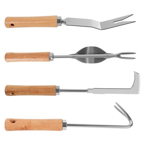 GWCYMYD 4 Stück Unkrautstecher Edelstahl Wurzeljäter mit Holzgriff Gartenarbeit Hand Unkrautstecher Unkraut Entferner Gerät für Umpflanzen Graben Jäten Entwurzeln Bodenlockern von GWCYMYD