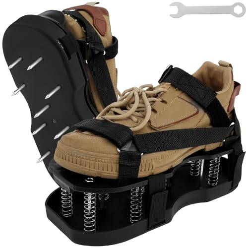 GWCYMYD Nagelschuhe 30,5x14x8 cm Federdesign Rasenlüfter Schuhe Vormontiert mit Verstellbaren Klettbändern Robust Rasenbelüfter Schuhe zum Rasen Belüften und Auflockern (Schwarz) von GWCYMYD