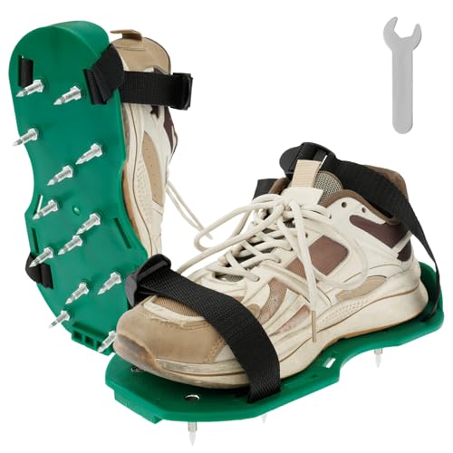 GWCYMYD Nagelschuhe 30,5x14x8 cm Federdesign Rasenlüfter Schuhe Vormontiert mit Verstellbaren Klettbändern Robust Rasenbelüfter Schuhe zum Rasen Belüften und Auflockern (Grün) GWCYMYD Nagelschuhe 30,5x14x8 cm Federdesign Rasenlüfter Schuhe Vormontiert mit Verstellbaren Klettbändern Robust Rasenbelüfter Schuhe zum Rasen Belüften und Auflockern (Grün) von GWCYMYD