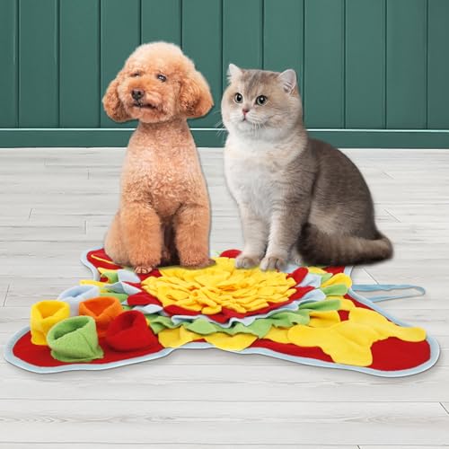 GWCYMYD Schnüffelteppich Hund 50x50cm Schnüffelmatte für Hunde mit Quietschspielzeug Weich rutschfest Hundespielzeug Matte für Kleine Mittelgroße Hunde Katzen Kaninchen (Rot) von GWCYMYD