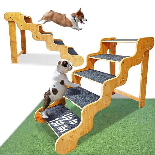 Hundetreppe für Bett, 5-stufige Hundetreppe, 61 cm hohe Hundetreppe für ältere Haustiere, um auf 76,2 cm hohe Betten/Auto zu steigen, aus Bambus, kann große Hunde mit einem Gewicht von bis zu 72,6 kg Hundetreppe für Bett, 5-stufige Hundetreppe, 61 cm hohe Hundetreppe für ältere Haustiere, um auf 76,2 cm hohe Betten/Auto zu steigen, aus Bambus, kann große Hunde mit einem Gewicht von bis zu 72,6 kg von GXONE