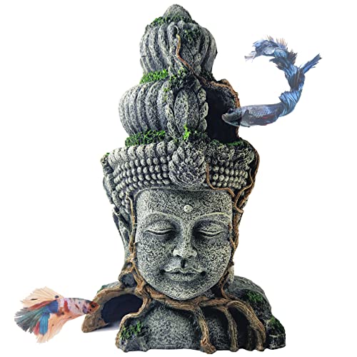 GXXMEI Buddha-Kopf-Statue, Aquarium-Dekoration, Kunstharz, Fischversteck Betta-Höhle für große Aquarien, Betta, Schlafruhe, Versteck, Spielrasse für 55,7 l Aquarium von GXXMEI