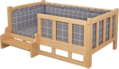 GYDUHYE Erhöhtes Hundebett mit Treppe, Holzrahmen, Haustiersofa, Kinderbett für mittelgroße und große Hunde, für drinnen und draußen, mit waschbarer, weicher Matratze (Größe: L, Farbe: mit Treppe) GYDUHYE Erhöhtes Hundebett mit Treppe, Holzrahmen, Haustiersofa, Kinderbett für mittelgroße und große Hunde, für drinnen und draußen, mit waschbarer, weicher Matratze (Größe: L, Farbe: mit Treppe) von GYDUHYE