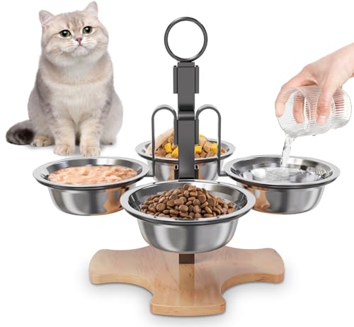 Erhöhte Katzennäpfe mit Ständer, 3 höhenverstellbare erhöhte Katzenfutter- und Wassernapf-Set für Indoor-Katzen, 4 Edelstahl geneigte Hundenäpfe Geschirr für kleine Hunde, rutschfeste von GYJZIFW