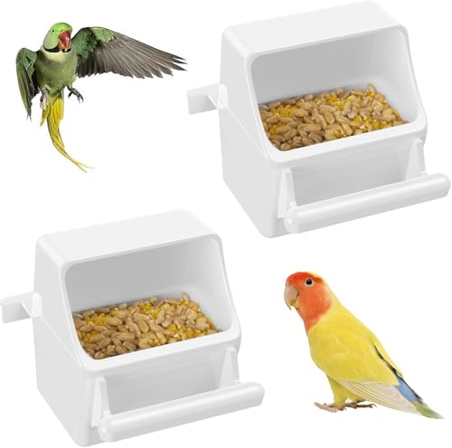 2 Stück Vogelfutterspender, hängender Kunststoff-Wasserspender mit Haken, Futternapf für kleine Sittiche, Nymphensittiche, Kanarienvögel, Papageien (weiß) von GYJZZW