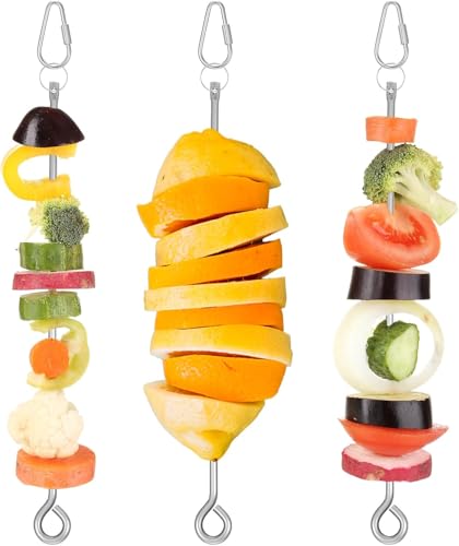 3 x Vogelfutterhalter, Kleintier-Vogel-Leckerli-Spieß, zum Aufhängen, Edelstahl, Gemüse, Obst, Futtermittel, Behandlungswerkzeug, geeignet für Papageien, Kakadus, Nymphensittiche (L) von GYJZZW