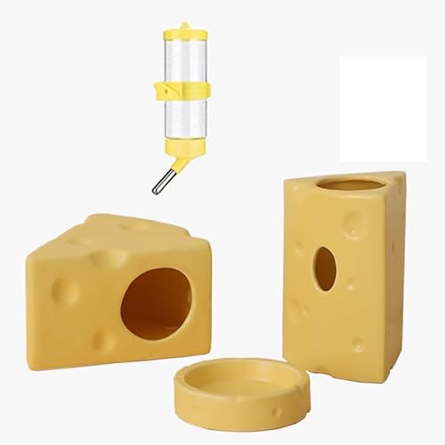4 x Keramik-Käse-Hamster-Wasserflasche, kein Tropfen, auslaufsicheres Design für Syrische/Zwerghamster, Rennmäuse, Trink- und Versteck-Lebensraum, leicht zu reinigende Keramik (A1, Gelb) von GYJZZW