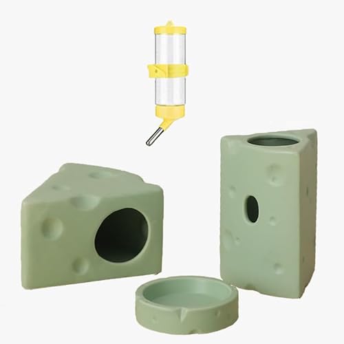 4 x Keramik-Käse-Hamster-Wasserflasche, kein Tropfen, auslaufsicheres Design für Syrische/Zwerghamster, Rennmäuse, Trink- und Versteck-Lebensraum, leicht zu reinigende Keramik (A1, grün) von GYJZZW