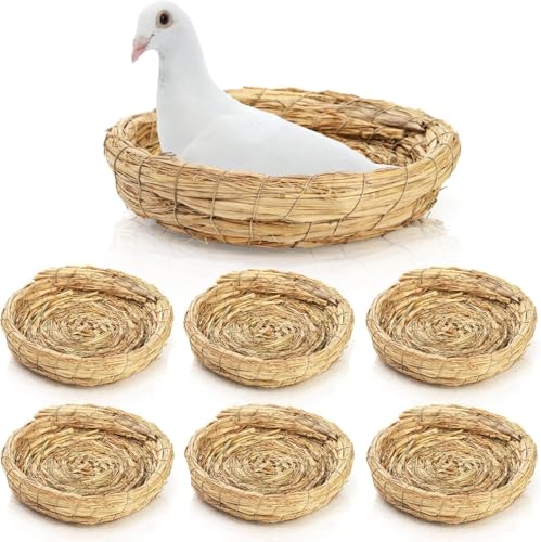 6 Packungen gewebte Strohvogelnester, 20,3 cm flacher Boden, Laichnest, Kleintierzuchtbett, Luke, Hauskäfigzubehör für Taube, Tauben, Papageien, Kuckuck, Kaninchen, Chinchillas, Hamster (A1) von GYJZZW
