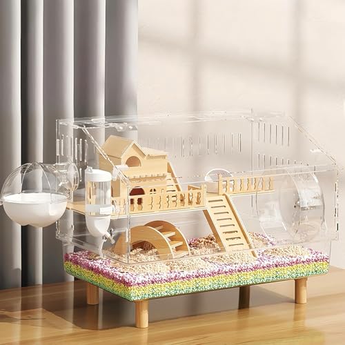 8-in-1-Acryl-Hamsterkäfig mit allem Zubehör, 2-lagiges Hamsterhaus mit vollständiger transparenter Sicht, oben offener Mauskäfig für Haustiermäuse, Rennmäuse (transparent) von GYJZZW