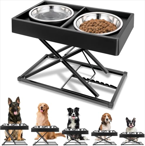 Erhöhter Hundenapf, 9-fach höhenverstellbar von 22,9 cm bis 44,5 cm, Metallständer, erhöhte Futter- und Wasserstation für mittelgroße und große Hunde, rutschfest, strapazierfähig, mit 2 Erhöhter Hundenapf, 9-fach höhenverstellbar von 22,9 cm bis 44,5 cm, Metallständer, erhöhte Futter- und Wasserstation für mittelgroße und große Hunde, rutschfest, strapazierfähig, mit 2 von GYJZZW