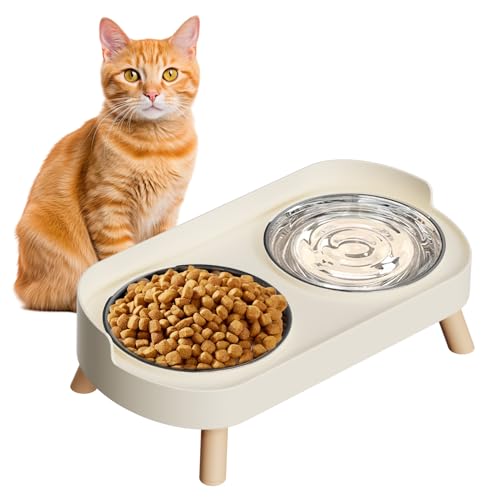 Erhöhter Katzennapf, Erhöhtes Katzenfutter und Wassernapf Set für Indoor-Katzen, Spritzwassergeschützt mit 2 Edelstahl-Haustierfutterschalen für Katzen und Welpen, Schnurrhaar-Müdigkeit (Katzennäpfe Erhöhter Katzennapf, Erhöhtes Katzenfutter und Wassernapf Set für Indoor-Katzen, Spritzwassergeschützt mit 2 Edelstahl-Haustierfutterschalen für Katzen und Welpen, Schnurrhaar-Müdigkeit (Katzennäpfe von GYJZZW