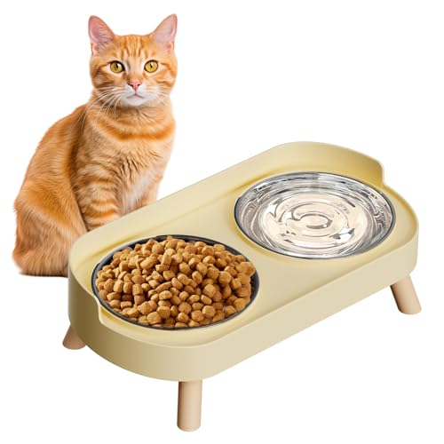 Erhöhter Katzennapf, Erhöhtes Katzenfutter und Wassernapf Set für Indoor-Katzen, Spritzwassergeschützt mit 2 Edelstahl-Haustierfutterschalen für Katzen und Welpen, Schnurrhaar-Müdigkeit Erhöhter Katzennapf, Erhöhtes Katzenfutter und Wassernapf Set für Indoor-Katzen, Spritzwassergeschützt mit 2 Edelstahl-Haustierfutterschalen für Katzen und Welpen, Schnurrhaar-Müdigkeit von GYJZZW