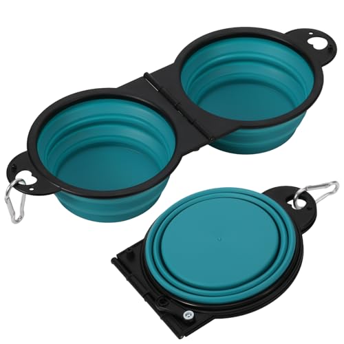Faltbare Hundenäpfe, 2-in-1 mit Verriegelungsclip für mehr Stabilität, 180 Grad Flip, tragbarer Hundenapf für Wasser und Futter, Haustierfuttertrinker (Dunkelgrün) von GYJZZW