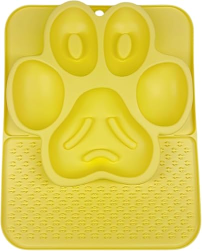 Futternapf für Hunde und Katzen, Silikon-Leckmatte und Hundefuttermatte mit Saugnäpfen zur Angstlinderung, um sie beschäftigt zu halten, perfekt zum Baden und Pflegen (Gelb) von GYJZZW