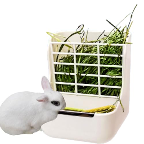Futterspender für Kaninchen, Heu, Meerschweinchen, 2-in-1, automatischer Futternapf für Kleintiere, Zubehör, 15 cm L x 17 cm B x 18 cm H (weiß) von GYJZZW