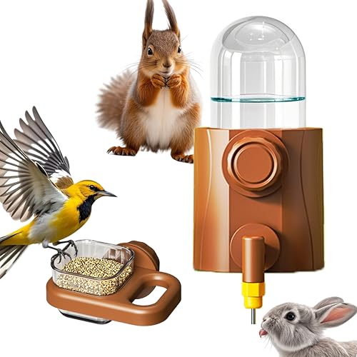 Futterspender für Kleintiere, zum Aufhängen, Futternapf und Wasserspender für Welpen, Kätzchen, Kaninchen, Vogel, Meerschweinchen, Chinchilla, Frettchen, Igel, Haustier (braun) von GYJZZW