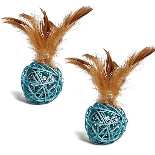 GYJZZW Feder-Katzenballspielzeug mit Glocke, Katzenspielzeug für Indoor-Katzen, interaktives Kauspielzeug für Kätzchen, Blau, 2 Stück GYJZZW Feder-Katzenballspielzeug mit Glocke, Katzenspielzeug für Indoor-Katzen, interaktives Kauspielzeug für Kätzchen, Blau, 2 Stück von GYJZZW