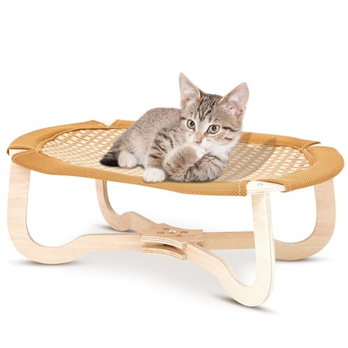 GYJZZW Kühlende Katzenhängematte, groß, atmungsaktiv, erhöhtes Katzenbett, Verwendung im Sommer, Holz-Welpenhängematte, Haustiermöbel geeignet für Kätzchen, Kleintiere, langlebig, erhöhte von GYJZZW