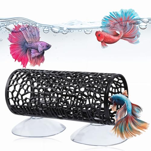 Grüner Betta-Tunnel, Fischhöhle mit Saugnäpfen, Kunststoff-Kampffisch-Zubehör, sichere Aquarium-Dekoration, kleines Fischspielzeug, Versteck, Spielbereich (schwarz) von GYJZZW