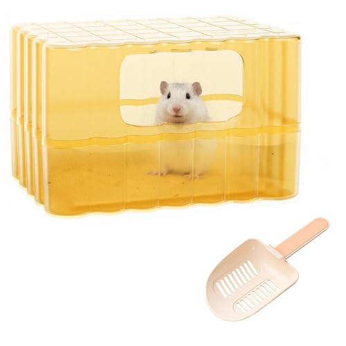 Hamster Sandbad Container - Kleintierbadezimmer Duschraum & Ecke Graben Box Toilette mit Reinigungsschaufel Ratte Staub Badehaus für Meerschweinchen, Igel, Eichhörnchen (Gelb) von GYJZZW