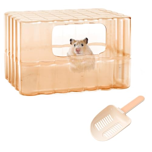 Hamster Sandbadbehälter – Kleintierbadezimmer Duschraum & Eckgrabbox Toilette mit Reinigungsschaufel Rattenstaubbad Haus für Meerschweinchen, Igel, Eichhörnchen (Braun) von GYJZZW