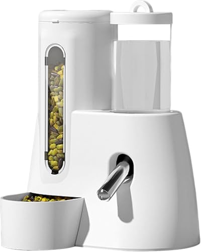 Hamster Wasserflasche mit Ständer, 2 in 1 Automatischer Flaschenspender mit Futterbehälter, Große Kapazität Auslaufsicher | Feeder Käfig Zubehör für Kleintiere (Weiß) von GYJZZW