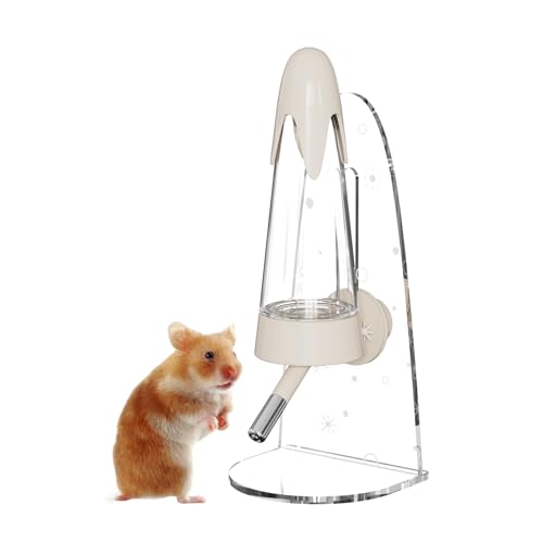 Hamster-Wasserflasche mit Ständer, kein Tropfen, für syrische Zwerghamster, Rennmäuse, kleine Maus, kleine Nagetiere (mit Ständer, cremefarben) von GYJZZW