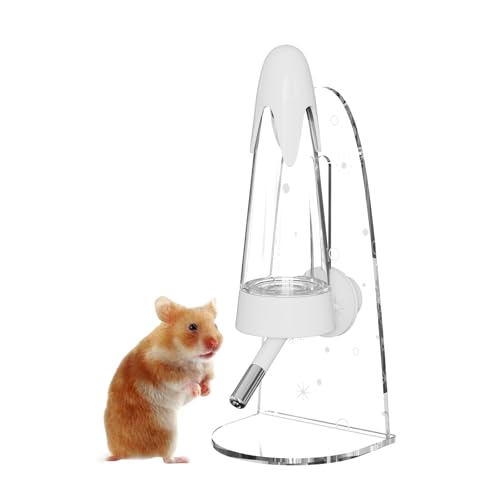 Hamster-Wasserflasche mit Ständer, kein Tropfen, für syrische Zwerghamster, Rennmäuse, kleine Maus, kleine Nagetiere (mit Ständer, weiß) von GYJZZW
