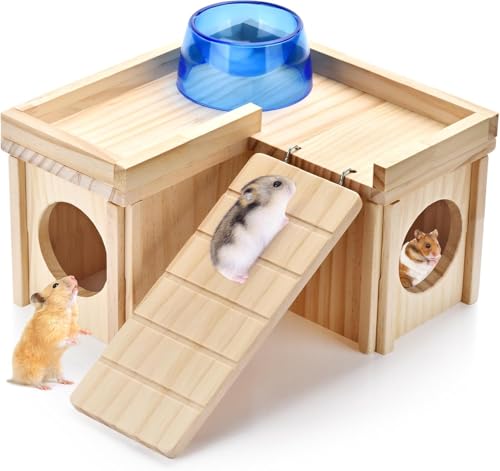 Hamsterversteck aus Holz, Plattformhaus mit Leiter, Lebensräume, Dekoration, abnehmbar, Kleintierkäfig, Zubehör für Ratten, Rennmäuse und andere kleine Haustiere, Hamster, Zwerge, Mäuse (A1) von GYJZZW