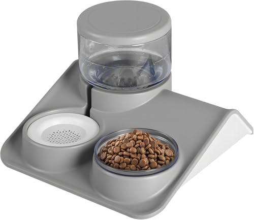 Hundenäpfe, Katzenfutter- und Wassernapf, automatischer Katzenfutterspender, Wasserspender mit doppelter Filtration (grau) von GYJZZW